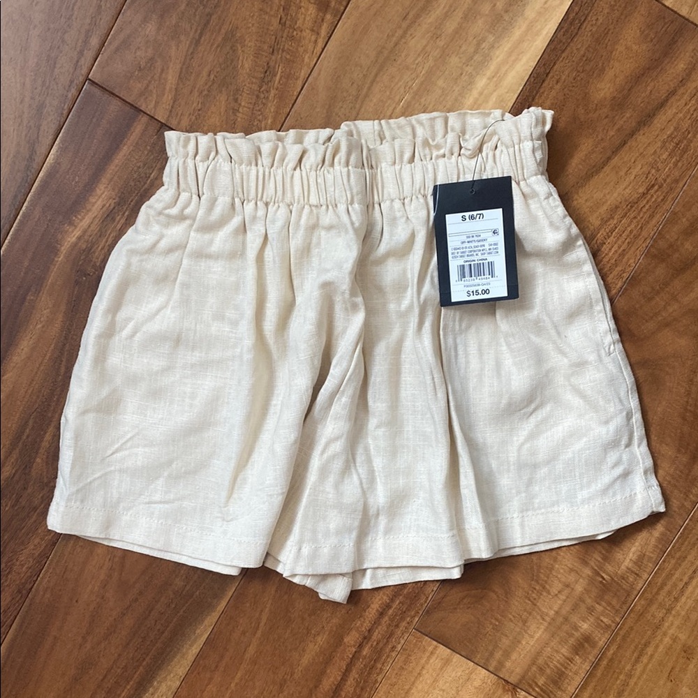 Off-White Cream High Waist Shorts with Ruffle Detail